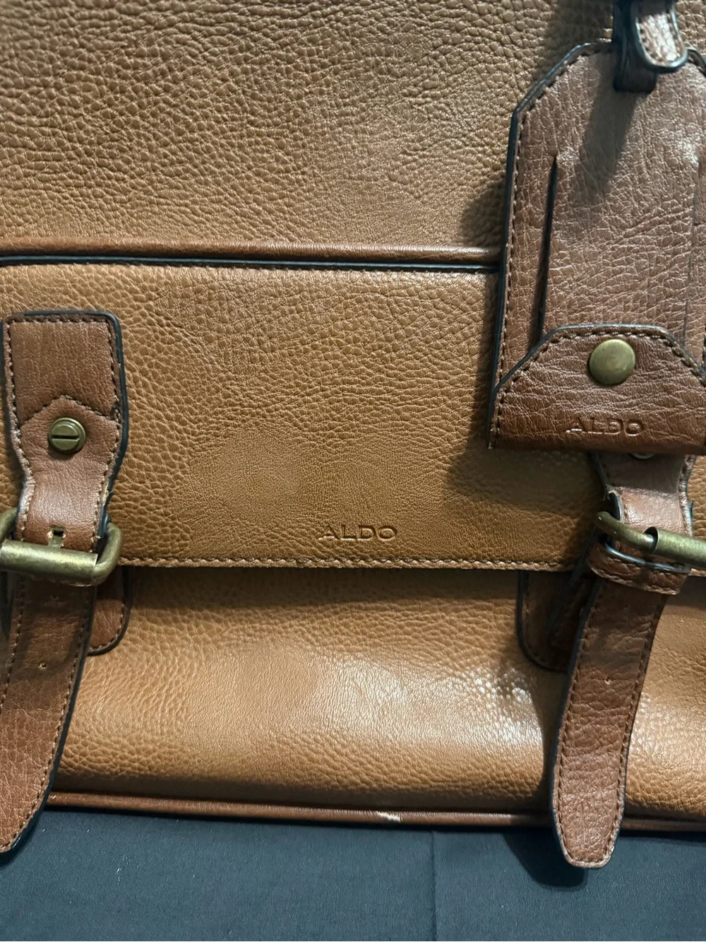 ALDO Brown Leather Satchel Briefcase with Buckle Detail